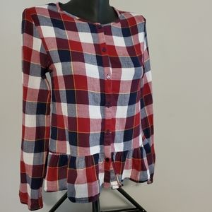 Zara Girls Long Sleeve Plaid Cotton Shirt, Cotton. Girl Size 13/14